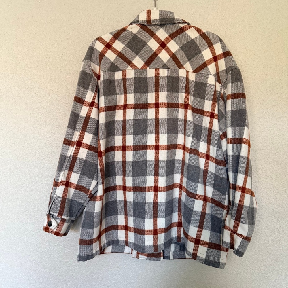 HFX Plaid Flannel Shirt Jacket Oversized L Shacket Outdoor Cozy - Picture 2 of 7